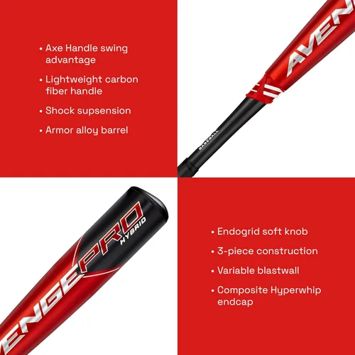 Miniatura 4 de Axe Bat 2023 Avenge Pro Hybrid (-10, 2-5/8") Bate de béisbol EUA, Híbrido de 3 piezas, Rojo/Negro