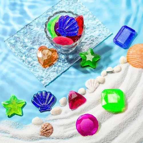 Miniatura 7 de Zhanmai 16 piezas de gemas de buceo juguetes de baño piscina hundimiento juguetes de buceo cristales verano diamante submarino para niños piedras