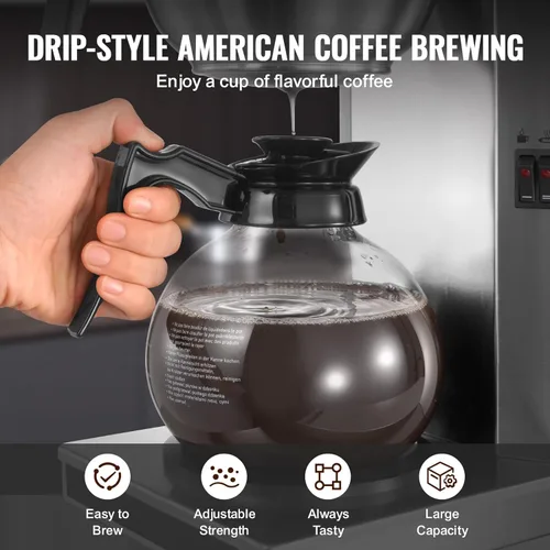 Miniatura 6 de VEVOR Cafetera comercial de goteo, cafetera de 12 tazas con 2 jarras de vidrio y 2 platos calentadores de decantador, cafetera de acero inoxidable