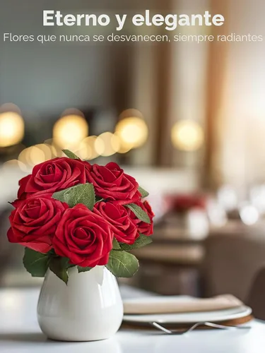 Miniatura 6 de InnoGear - Flores artificiales, 50 piezas de rosas falsas de espuma roja oscura a granel con tallos para decoración, celebraciones, ramos de boda