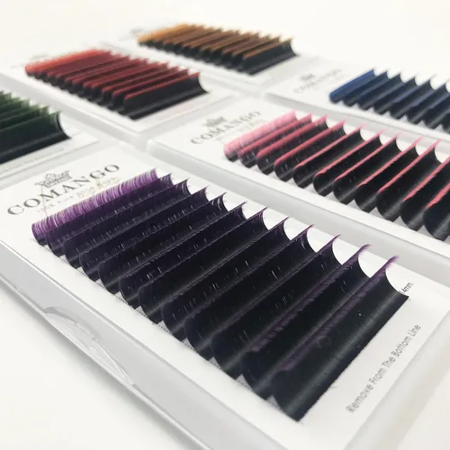 Miniatura 5 de CoMango Extensiones de pestañas de color morado degradado, rizo C, volumen fácil, mate, extensiones de pestañas autoaplicables para uso en salón