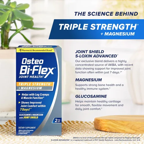 Miniatura 6 de Osteo Bi-Flex Suplemento articular de triple fuerza con glucosamina y magnesio, sin gluten, 80 tabletas