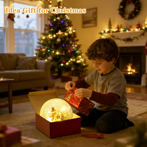 Miniatura 4 de Decoraciones de Navidad para interiores, decoración de árboles de muñeco de nieve, bola de cristal agrietado con luces LED para decoración