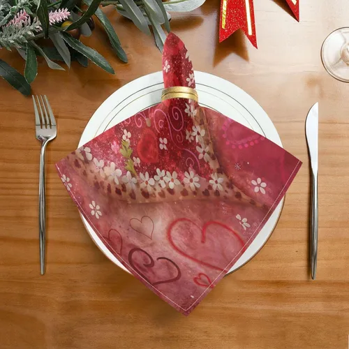 Miniatura 3 de Nander Juego de 6 servilletas de tela de flores de corazones para el día de San Valentín, suaves, cómodas, reutilizables, perfectas para cenas
