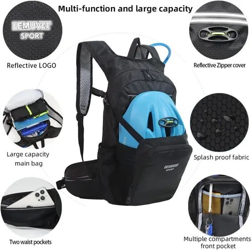 Miniatura 5 de Mochila de senderismo impermeable para ciclismo, 15L, ligera, duradera, para esquí, snowboard, correr, ciclismo MTB Negro