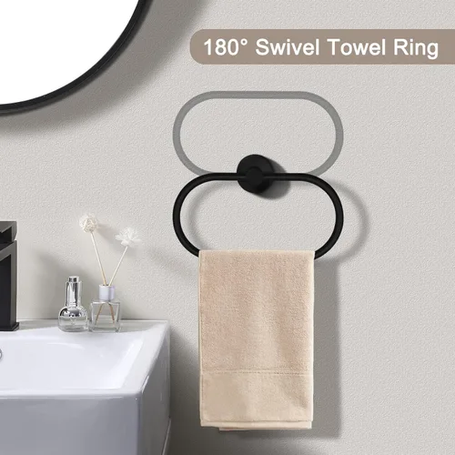 Miniatura 5 de Juego de 7 piezas de accesorios de baño, juego de estante de baño de acero inoxidable negro mate montado en pared, incluye barra para toallas de 16