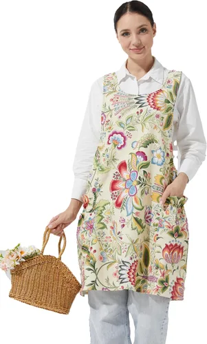 Miniatura 44 de Delantales ajustables con espalda cruzada para mujer con bolsillos de algodón y lino para cocinar y hornear