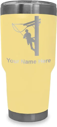 Miniatura 7 de LaserGram Taza aislada al vacío de 20 onzas, Lineman, grabado personalizado incluido (negro)