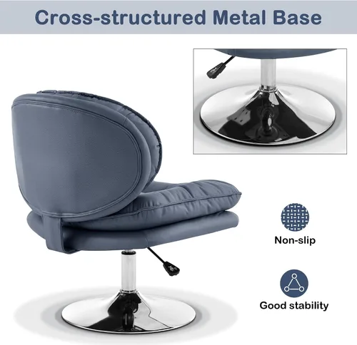 Miniatura 8 de MCombo Silla giratoria sin brazos con ajuste de altura, silla de tocador tapizada de tela tecnológica con base redonda de metal y asiento de doble