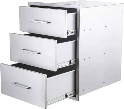 Miniatura 11 de Cajón de cocina para exteriores de 16 pulgadas de ancho, de acero inoxidable, BBQ triple cajón, montaje empotrado para isla de cocina al aire libre