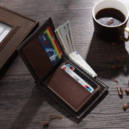Miniatura 4 de Billetera personalizada para hombres, billetera con fotos personalizada, billetera plegable casual, regalos para papá, marido, novio, padre, Gris