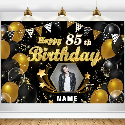 Miniatura 15 de Cartel de decoración de cumpleaños número 85 con temática de fútbol – Cartel de tela personalizado para suministros de fiesta de cumpleaños 85