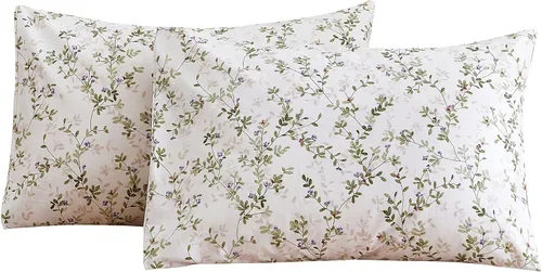 Miniatura 24 de ECOCOTT Floral Pillowcases Standard Size Set of 2, 100% Washed Cotton Pillow Cases with Envelope Closure, Beige Botanical Wildflower Printed Pillow