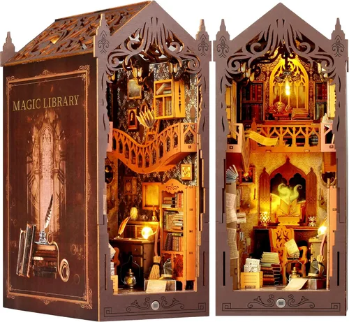 Kit de rincón de libros, kit de casa en miniatura para adultos, adolescentes y principiantes, rompecabezas de madera 3D de biblioteca mágica