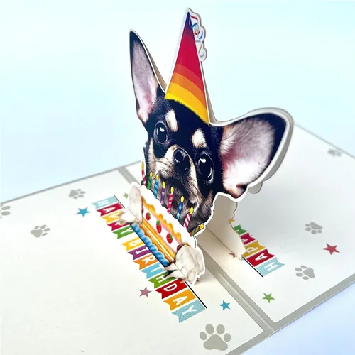 Miniatura 7 de DongNaiWin Tarjetas desplegables divertidas de cumpleaños 3D de Chihuahua negro, tarjetas emergentes de cumpleaños 3D de Chihuahua, tarjetas