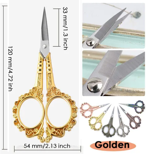 Miniatura 8 de AKOAK Tijeras estilo ciruela vintage - Tijeras multifuncionales de acero inoxidable para uñas (dorado)