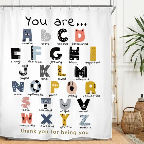 Miniatura 10 de Miyotaa ABC Frases Alfabéticas Juego de Cortina de Ducha 60Wx71H Pulgadas Frases Positivas Inspiradoras Motivacionales Estás Aprendiendo Cortina