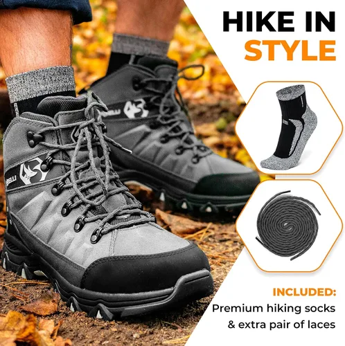 Miniatura 4 de Foxelli Botas de senderismo para hombre, impermeables, transpirables y ligeras, botas de senderismo de piel de ante para hombre