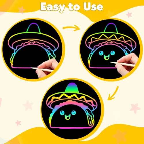 Miniatura 6 de ZMLM Juego de 100 piezas de papel de arte de arco iris para rascar, kit de suministros de manualidades mágicos para niños, niñas, niños, hojas