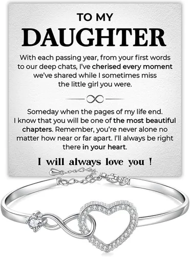 Miniatura 23 de Pulsera Para Mi Hija, Pulsera Corazón Infinito Para Hija De Mamá, Regalo De Joyería Para Hija De Mamá O Papá Con Tarjeta De Mensaje Y Caja Con