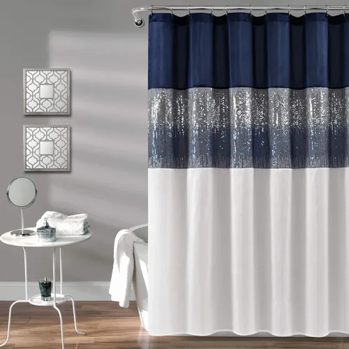 Miniatura 17 de Lush Decor Cortina de Ducha Night Sky, Individual, 72" An x 72" L, Negro - Cortina de Ducha con Lentejuelas - Cortina de Baño Brillante de Bloques