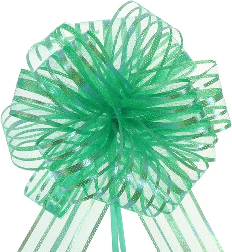 Miniatura 15 de MECCANIXITY 5 lazos metálicos de organza de 4 pulgadas para envolver regalos, color rosa claro para cestas de boda, regalos de Navidad, día de San