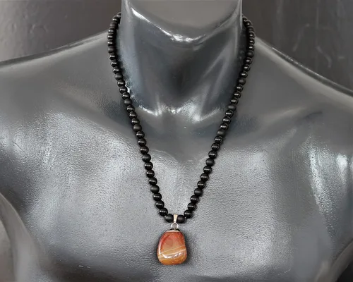 Miniatura 75 de Colgante de turmalina cruda natural, Collar de cuentas de ónix negro genuino, Collar de piedra negra, Collar de piedras preciosas, Cuentas de 0.315