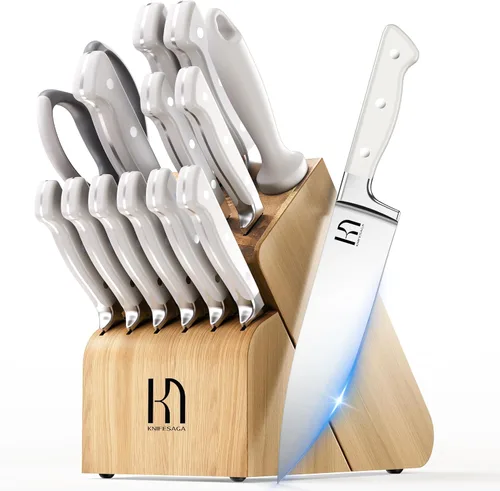 Juego de Cuchillos, Juego de Bloque de Cuchillos de Cocina de 15 Piezas, Juego de Cuchillos de Chef de Acero Inoxidable Japonés de Alto Carbono
