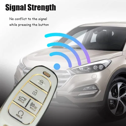 Miniatura 4 de SANRILY Golden-Edge - Funda para llavero de 5 botones para Hyundai Sonata Tucson 2022 2021 2020 Santa Fe Santa Cruz, funda de protección completa