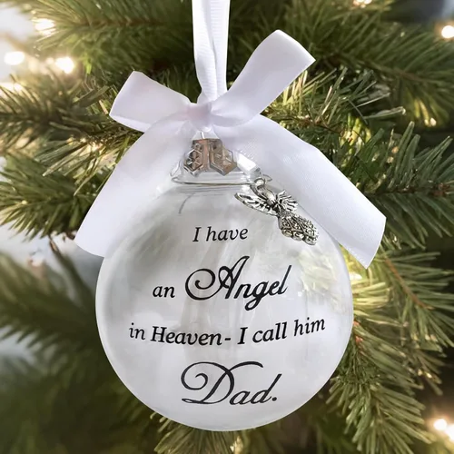 Adornos de bola para árbol de Navidad, bola de plumas transparente, adorno conmemorativo de ángel, tengo un ángel en el cielo, lo llamo papá -