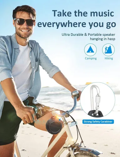 Miniatura 3 de Kunodi - Bocina Bluetooth resistente al agua, para exteriores, minibocina de viaje inalámbrica y portátil para ducha con subwoofer, graves Negro
