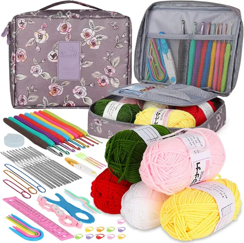 Miniatura 12 de Aeelike Kit de ganchillo con bolsa para viajes, kit fácil de aprender a ganchillo para principiantes de todas las edades, el kit de inicio