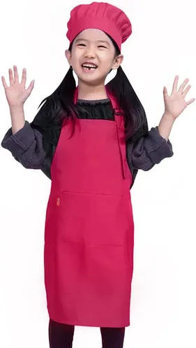Miniatura 12 de Juego de delantal y gorro de chef para niños, delantal ajustable con babero para niños con 2 bolsillos. Lindo delantal de cocina para niños y niñas