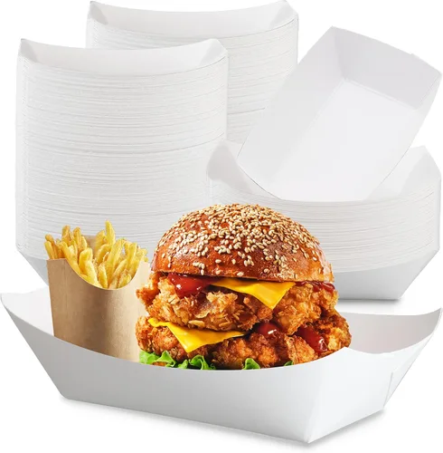 Miniatura 9 de Fit Meal Prep Paquete de 125 bandejas de papel de 5 libras para alimentos desechables de alta resistencia, bandeja de nachos blancos para fiestas