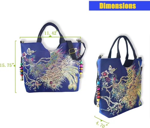 Miniatura 5 de Bolsos de hombro vintage para mujer, bolsos de mano, bolso de viaje para mujer con lentejuelas brillantes bordadas fénix