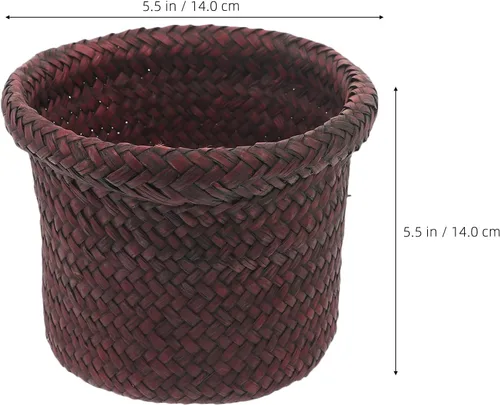 Miniatura 3 de NUOBESTY Cesta redonda de hierba marina: 5.5 x 7.1 pulgadas, cubierta de macetas tejidas, contenedores de macetas - Cesta de mimbre para plantas