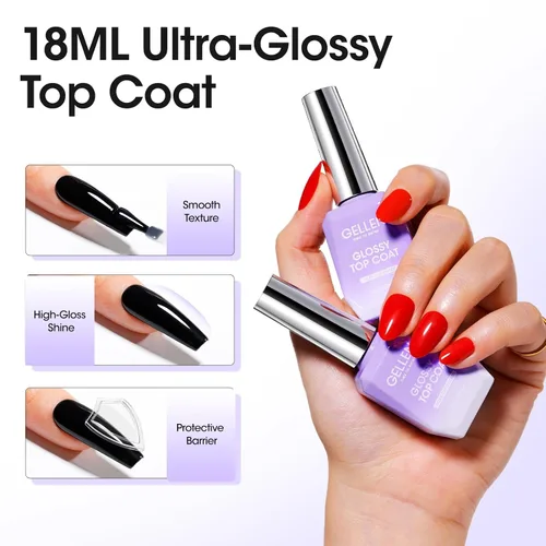 Miniatura 2 de GELLEN 2 piezas de esmalte de uñas de gel de capa superior sin limpieza, 18 ml de esmalte de uñas de gel de capa superior brillante, esmalte de uñas
