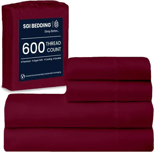 Miniatura 16 de SGI bedding Sábanas de Algodón Egipcio 100% Tamaño Full XL – Juego de Sábanas de 600 Hilos, Suaves, Frescas, Bolsillo Profundo de 16", Ropa de Cama