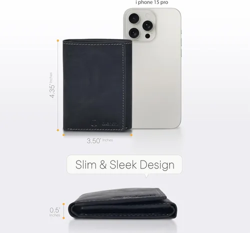 Miniatura 5 de Cartera de cuero genuino RFID bloqueo delgado Trifold para 6 tarjetas+1 ventana de identificación+2 compartimentos de anotaciones., cartera Rfid, S