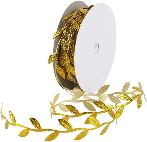 Miniatura 6 de David accessories Cinta de Adorno de Hojas Doradas Cordón - 20 Yardas - para Manualidades DIY Fiestas Bodas Decoración del Hogar (Dorado)