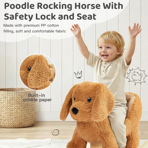 Miniatura 6 de Caballo mecedor para bebé, caniche de madera para niños pequeños de 1 año de edad, lindo perro de peluche de juguete mecedora para bebés, niños