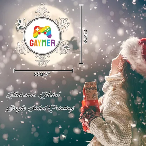 Miniatura 2 de Adorno de árbol de Navidad Gaymer Rainbow Gay Game Ornamentos Gay Decoraciones de Navidad Regalo Amor Igualdad Derechos LGBTQ Rainbow Metal Copo