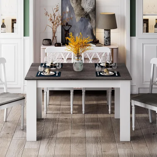 Miniatura 2 de Giantex Mesa de comedor de madera, mesa de cocina moderna para 4, mesa de comedor rectangular para cocina, comedor, sala de estar, muebles