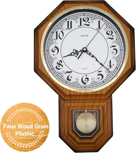 Miniatura 24 de JUSTIME Reloj de pared clásico vintage tradicional de estilo Schoolhouse, con péndulo y melodía Westminter cada hora, relojes de pared con melodía
