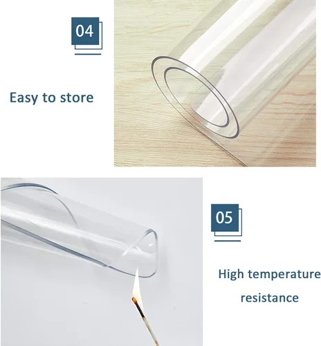 Miniatura 6 de Protector de mesa transparente de plástico PVC sin olor, 0.059 in de grosor, borde biselado de 60°, impermeable, para encimeras (47 x 98 pulgadas)