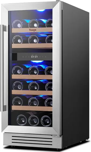Yeego Refrigerador de Vino - Refrigerador de Vino de Doble Zona de 15 Pulgadas con Capacidad para 28 Botellas, 40-65°F Refrigerador de Vino con