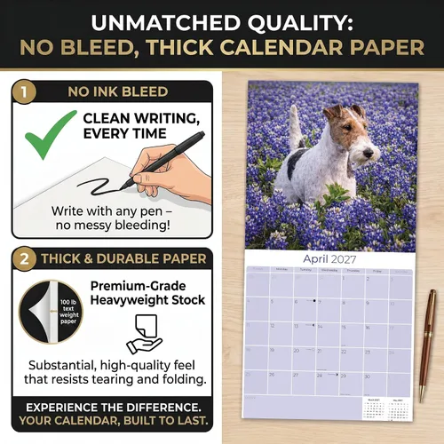 Miniatura 5 de Calendario 2025 2026 de Fox Terrier de Pelo Duro - Calendario mensual de pared de raza de perro, 12 x 24 pulgadas, abierto, papel grueso sin Fox