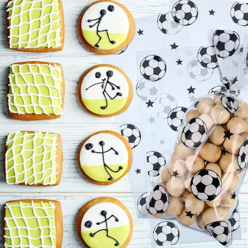 Miniatura 4 de Blulu 100 bolsas de regalo de fútbol, celofán de fútbol, bolsas de golosinas de celofán sellables con calor, bolsas de dulces de fútbol con 100