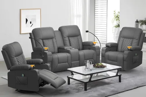 Miniatura 20 de YONISEE Sofá reclinable grande de dos plazas, sofá reclinable con consola de almacenamiento, silla reclinable con puertos USB, 2 soportes