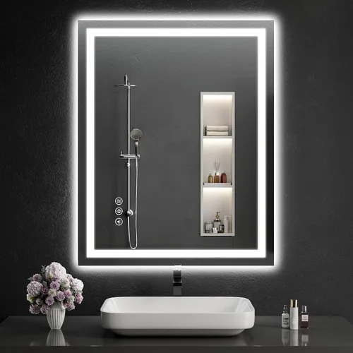 Miniatura 20 de Espejo de baño LED de 30 x 48 pulgadas con luces, regulable, antivaho, espejo de tocador de baño para pared, retroiluminado + luz frontal, función